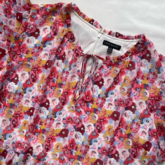 Lane Bryant Dresses & Skirts - Lane Bryant Pink Short Sleeve Floral Chiffon Tiered Maxi Dress Size 22/24